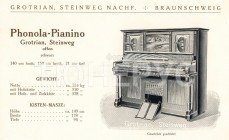 Фортепиано Grotrian Steinweg с системой механического пианино от Hupfeld, каталог Grotrian Steinweg Nachf, 1910 год
